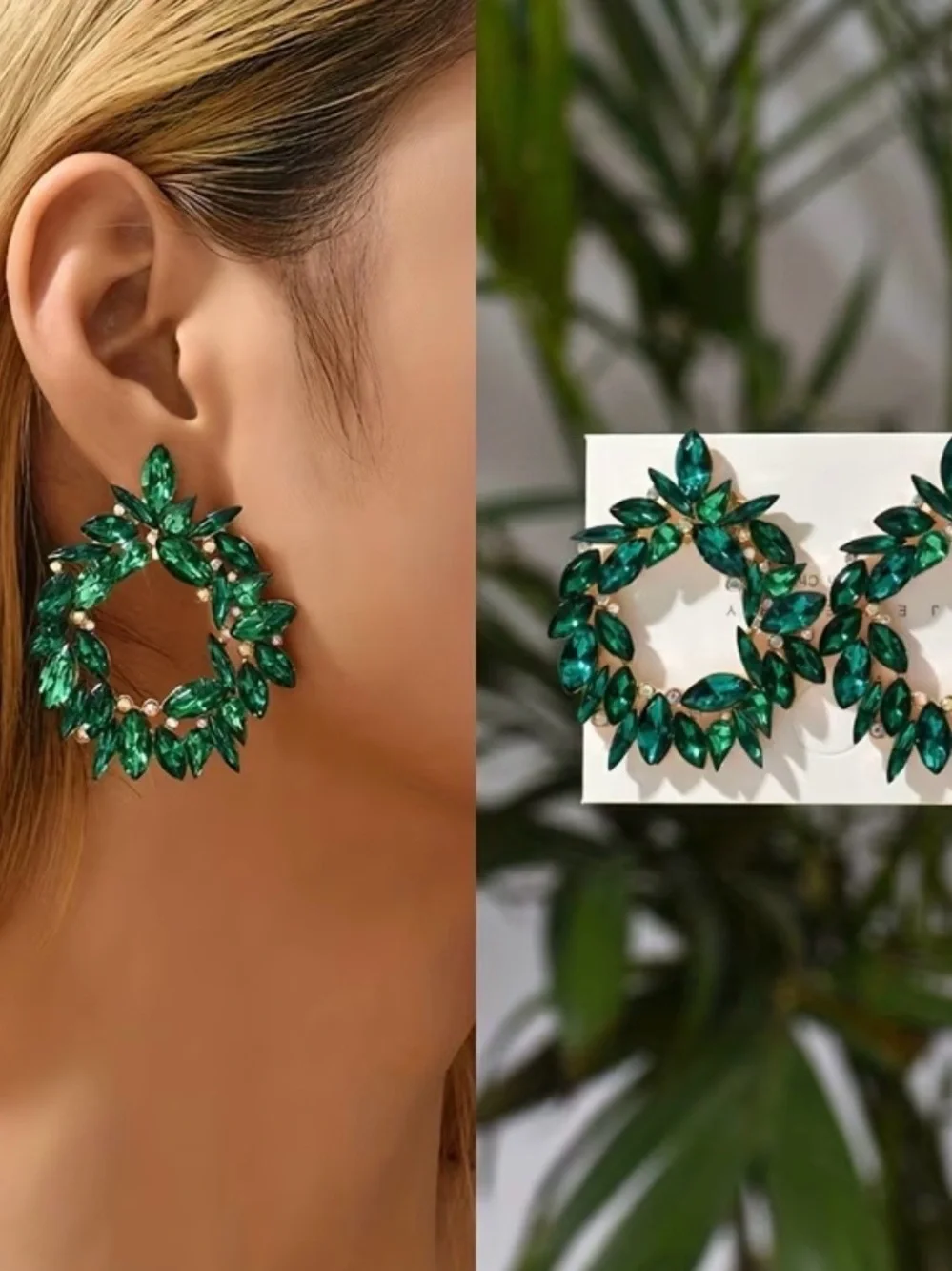 Emerald Teardrop Wreath Statement Earrings